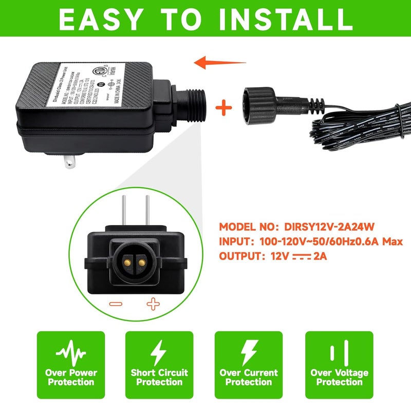 Dirduaid LED Transformer 12V 2A Inflatable Adapter Replacement Class 2 Power Unit, IP44 Low Voltage Transformer US Plug for String Light, Inflatable Decoration (12V24W) - Image 4